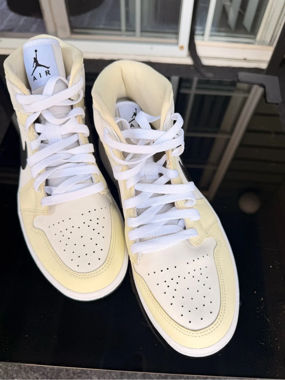 Nike Air Jordan 1 Mid White Cream with Black Swoosh